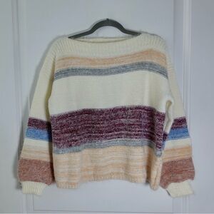 PINCH Hilda Cream Multi Striped Eyelash Knit Sweater